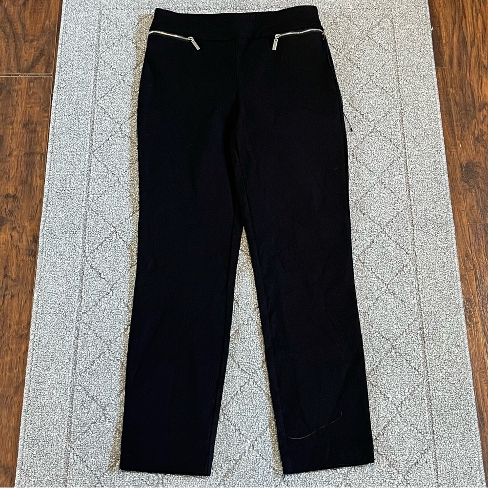 Adrienne Vittadini Pants Womens 2 Black Pull On Straight Leg Zippers Stretch New